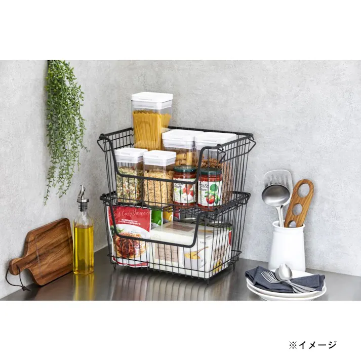 積み重ねバスケット L ブラック