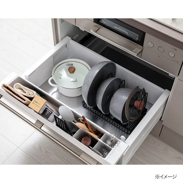 鍋・フライパン・ふた スタンド 分離式 ブラック