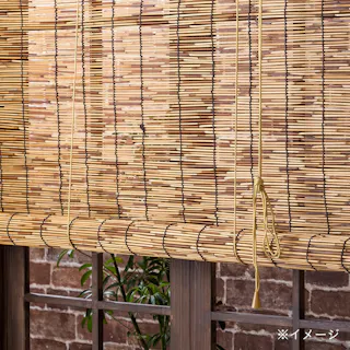 天津・黒丸竹すだれ 2連式巻上器 ダブル 180cm ナチュラル すだれの巻き上げ ストップ位置自在 幅132・176cm用