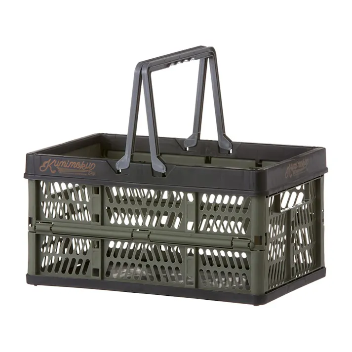 Kumimoku 取っ手付き折りたたみコンテナ S グリーン&ブラック 幅20cm 奥行30cm 高さ16cm
