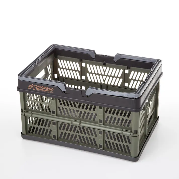 Kumimoku 取っ手付き折りたたみコンテナ S グリーン&ブラック 幅20cm 奥行30cm 高さ16cm