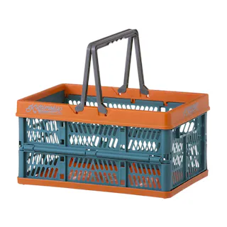 Kumimoku 取っ手付き折りたたみコンテナ S ブルー&オレンジ 幅20cm 奥行30cm 高さ16cm