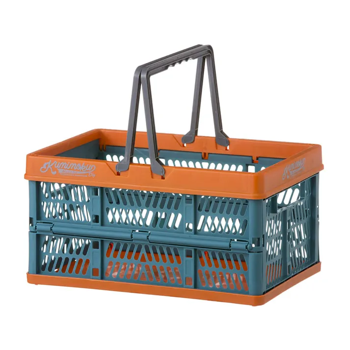 Kumimoku 取っ手付き折りたたみコンテナ S ブルー&オレンジ 幅20cm 奥行30cm 高さ16cm