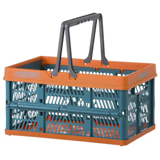 Kumimoku 取っ手付き折りたたみコンテナ M ブルー&オレンジ 幅25cm 奥行38cm 高さ20.5cm