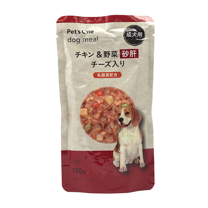 Pet’sOne ドッグミール パウチタイプ チキン&野菜 砂肝 チーズ入り 成犬用 120g