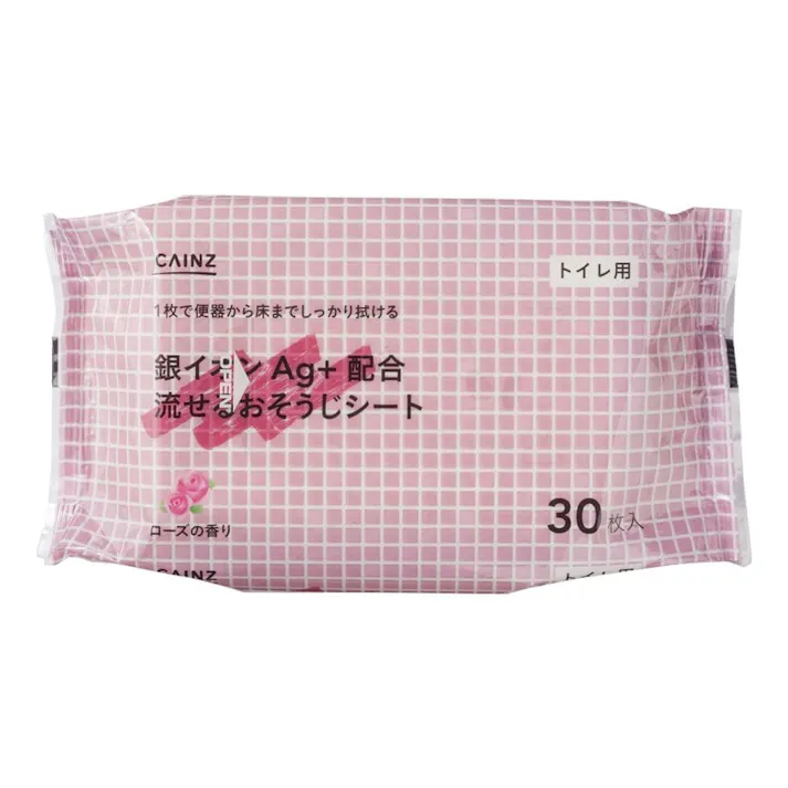 CAINZ トイレ用 銀イオンAg+配合 流せるおそうじシート ローズの香り 30枚(販売終了)