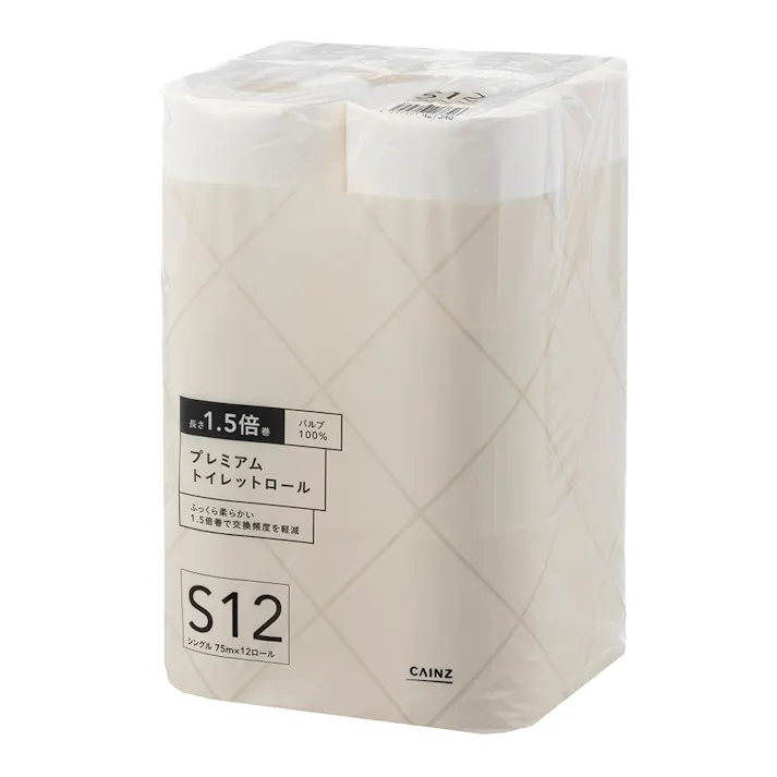 カインズ パルプ100% プレミアム 1.5倍巻きトイレットロール 12ロール シングル