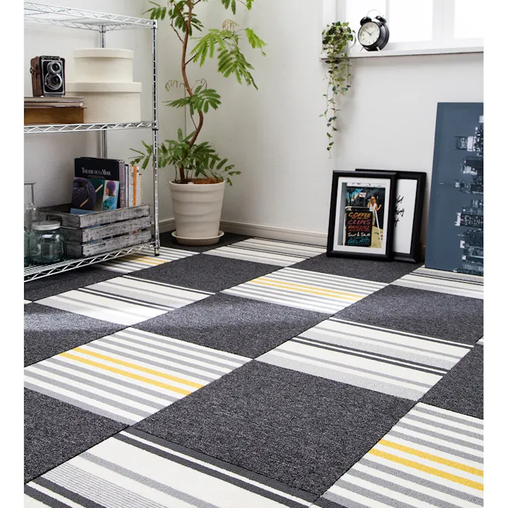 制菌・防臭洗える吸着カーペット ストライプ グレー×イエロー(販売終了)