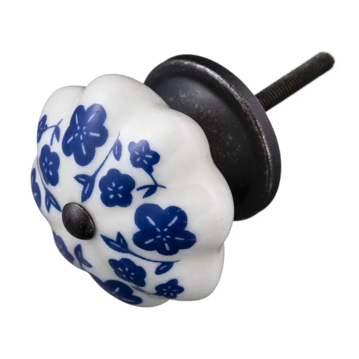 Kumimoku デザインノブ 花形 ベース付き B ブルー