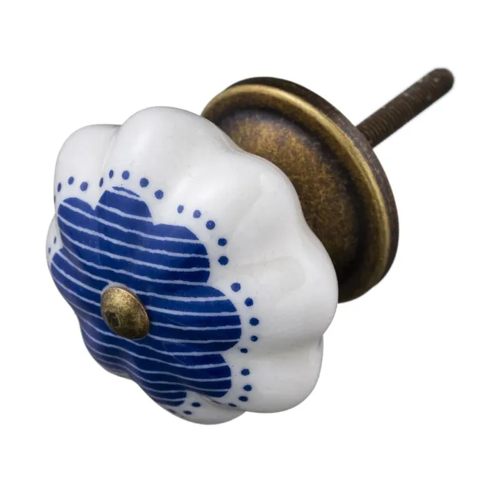 Kumimoku デザインノブ 花形 ベース付き C ブルー