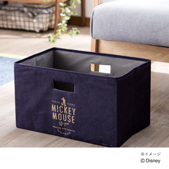 持ち運びしやすい折りたたみ収納ボックス ミッキーブラック