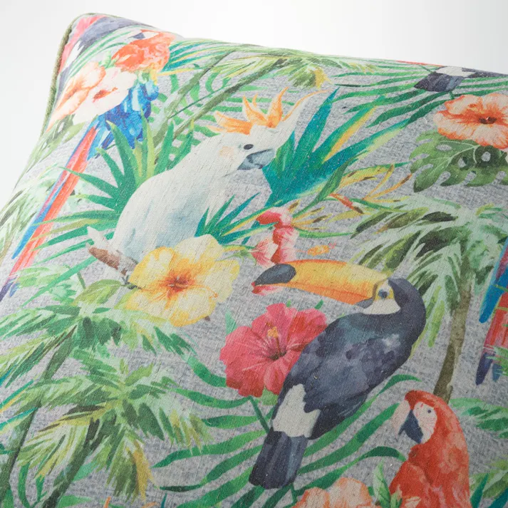 クッションカバー パストバード グレー/グリーン 45×45cm※カバーのみ