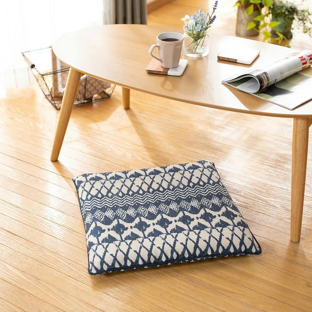 クッションカバー 葵ミールス ブルー 45×45cm※カバーのみ (販売終了