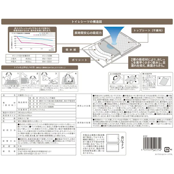 【ケース販売】カインズ 強力消臭炭入ペットシーツ スーパーワイド 20枚4個入 犬用 中型犬約4~5回分おしっこ吸収 炭消臭 ニオイ強力吸着・消臭