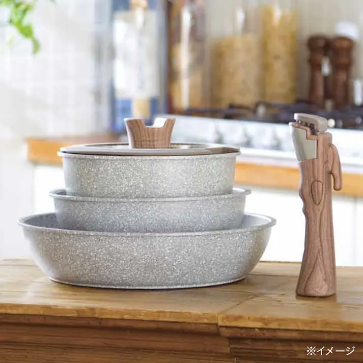 取っ手が外せる ストーンマーブル フライパン・鍋5点セット(販売終了)
