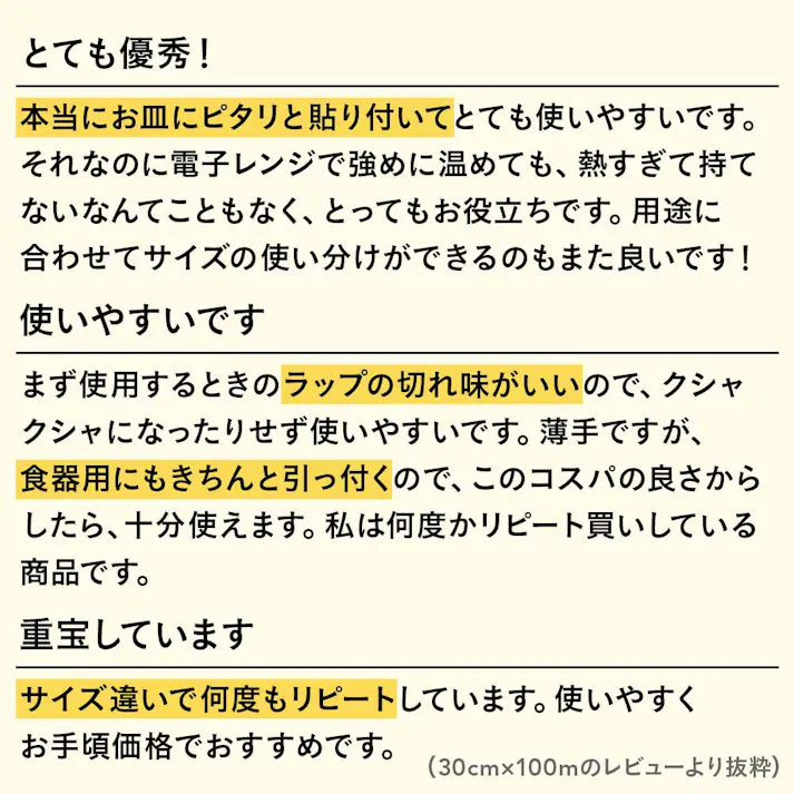 ピタッと貼り付く食品ラップ 15cm×100m