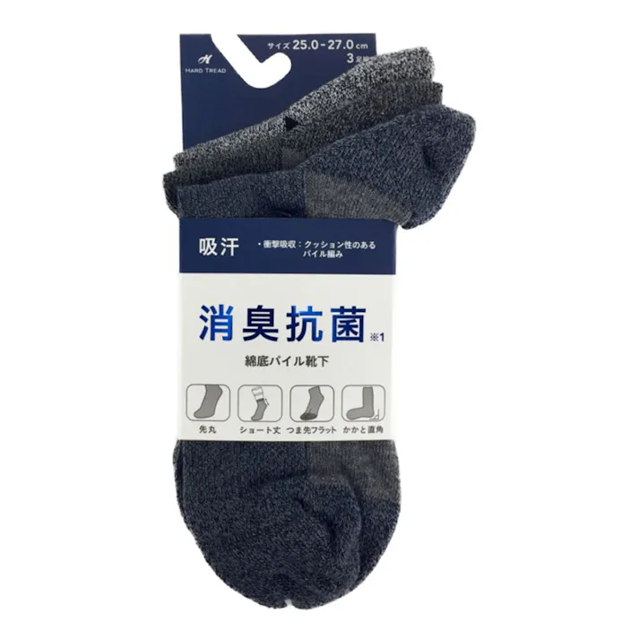 カインズ 消臭抗菌 綿底パイル靴下 ショート丈 先丸 3足組 杢 25-27cm