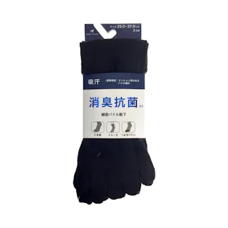 カインズ 消臭抗菌 綿底パイル靴下 クルー丈 5本指 3足組 黒 25.0-27.0cm