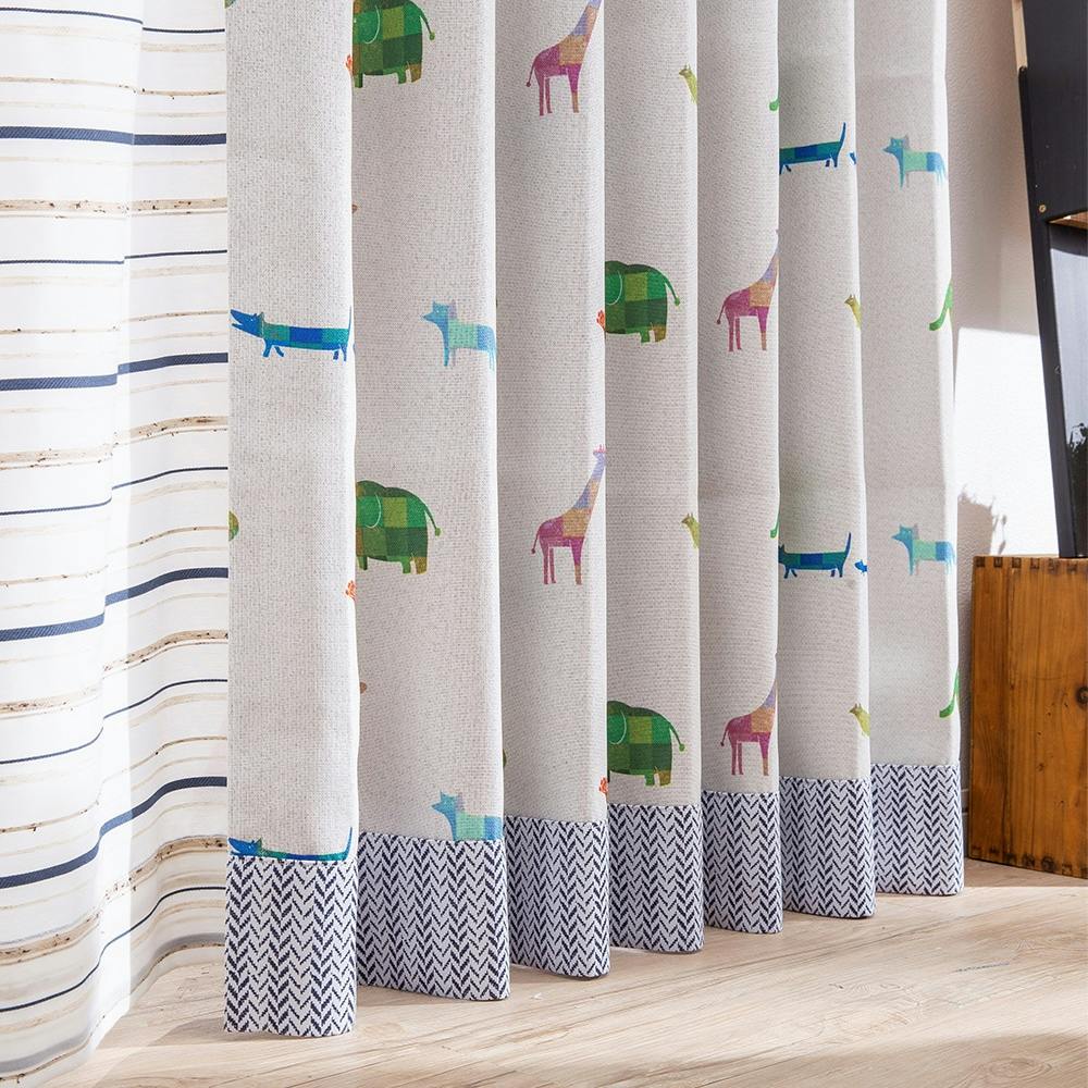 遮光カーテン アニマル アイボリー 100×135cm 2枚組 | カーテン