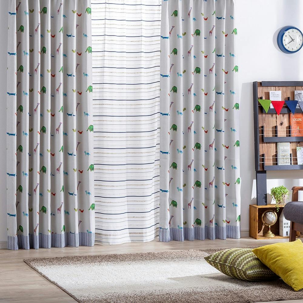 遮光カーテン アニマル アイボリー 100×135cm 2枚組 | カーテン