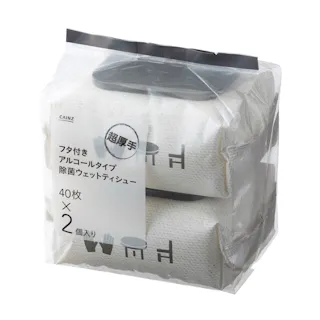 CAINZ フタ付き アルコールタイプ 除菌ウェットティシュー 超厚手 40枚×2個