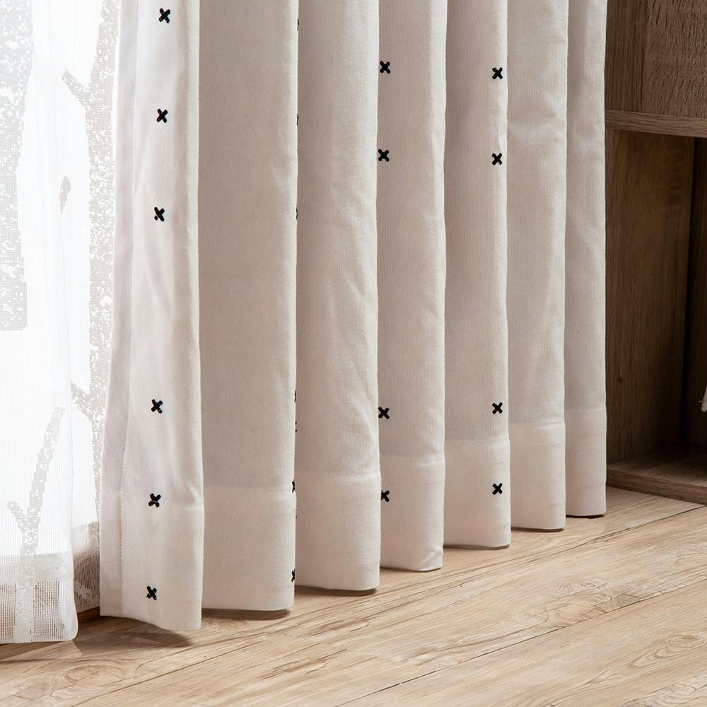 遮光裏地付きカーテン ステッチ アイボリー 100×178cm 2枚組