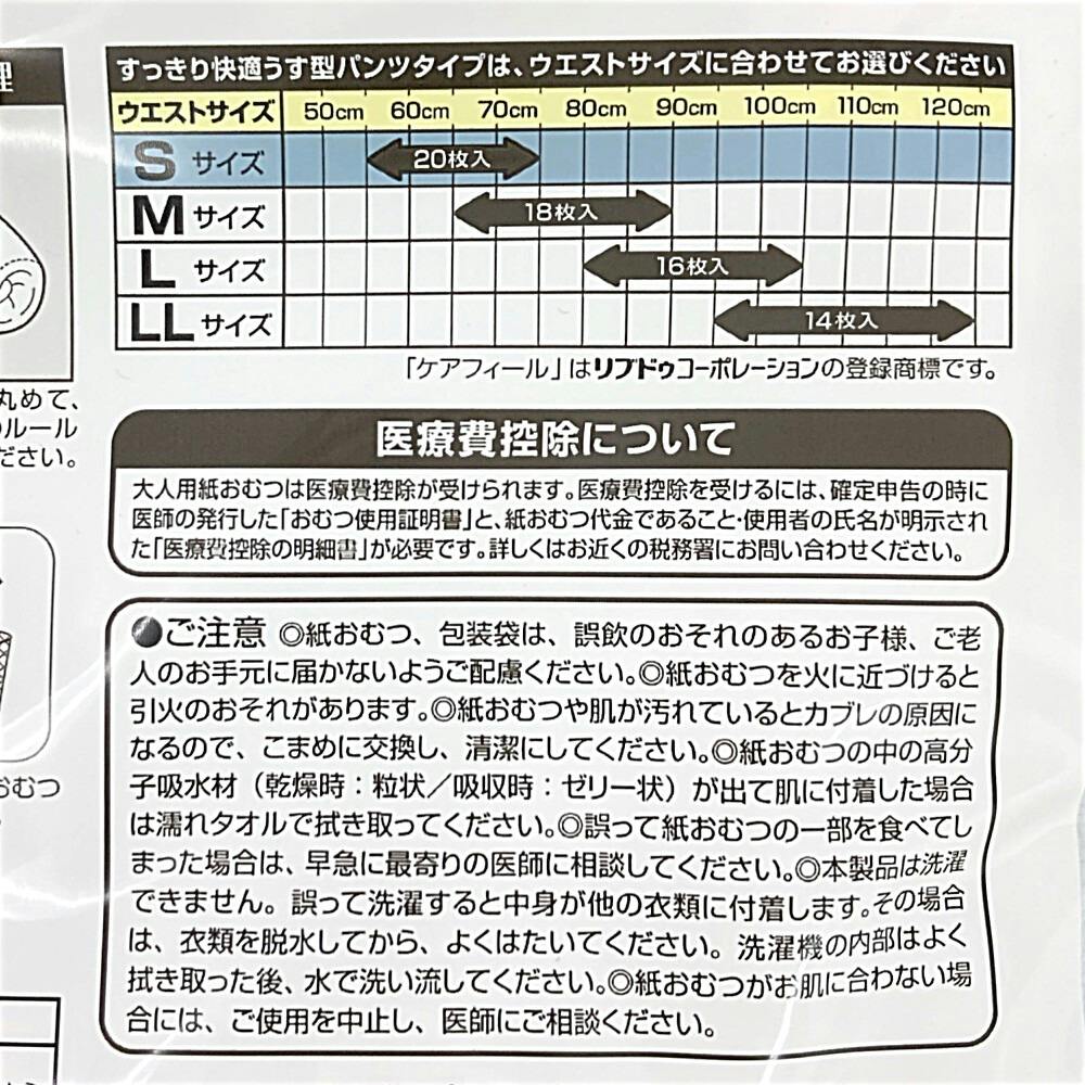 ケアフィール すっきり快適 うす型 パンツタイプ S 20枚 医療費控除