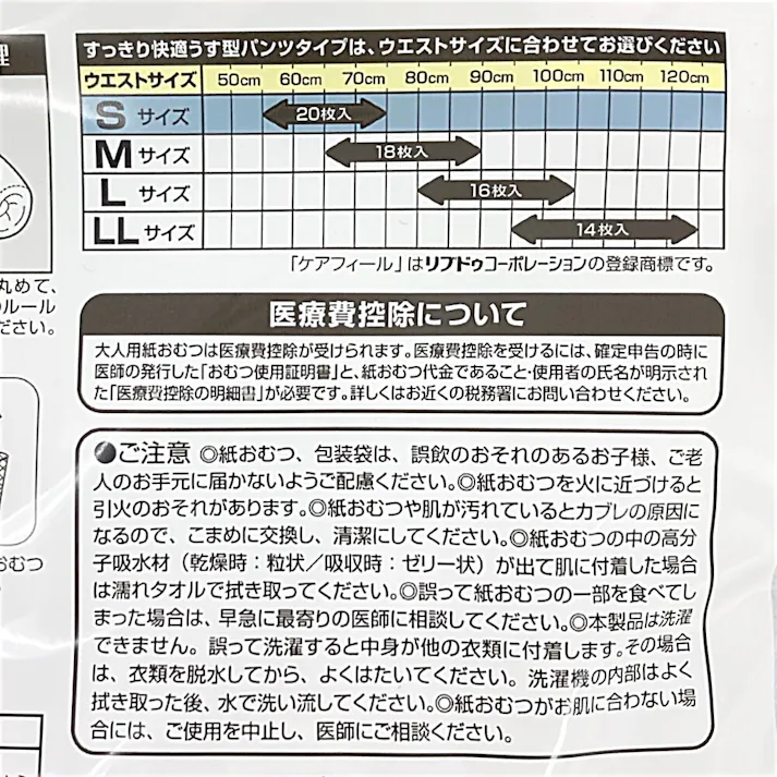 ケアフィール すっきり快適 うす型 パンツタイプ S 20枚 医療費控除対象商品