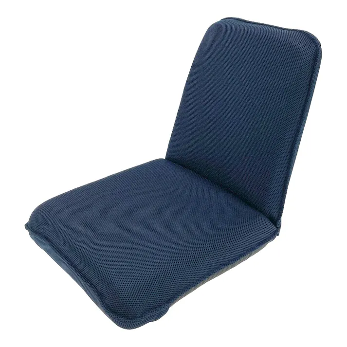 リクライニングできるコンパクト座椅子 ネイビー 幅40cm 奥行45~87cm 高さ11cm 日本製 フルフラット リビング
