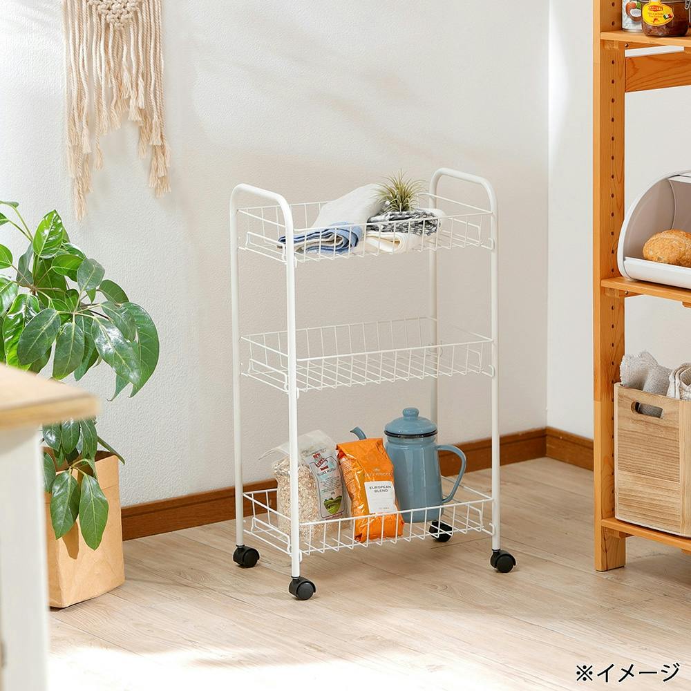 ナチュラルワゴン 3段階 簡単組立スチールワゴン3段 | キッチン収納・キッチン家具 通販