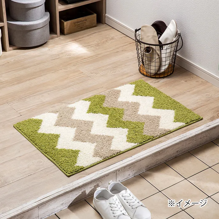 洗える玄関マット ウェブ グリーン/ホワイト 50×80cm