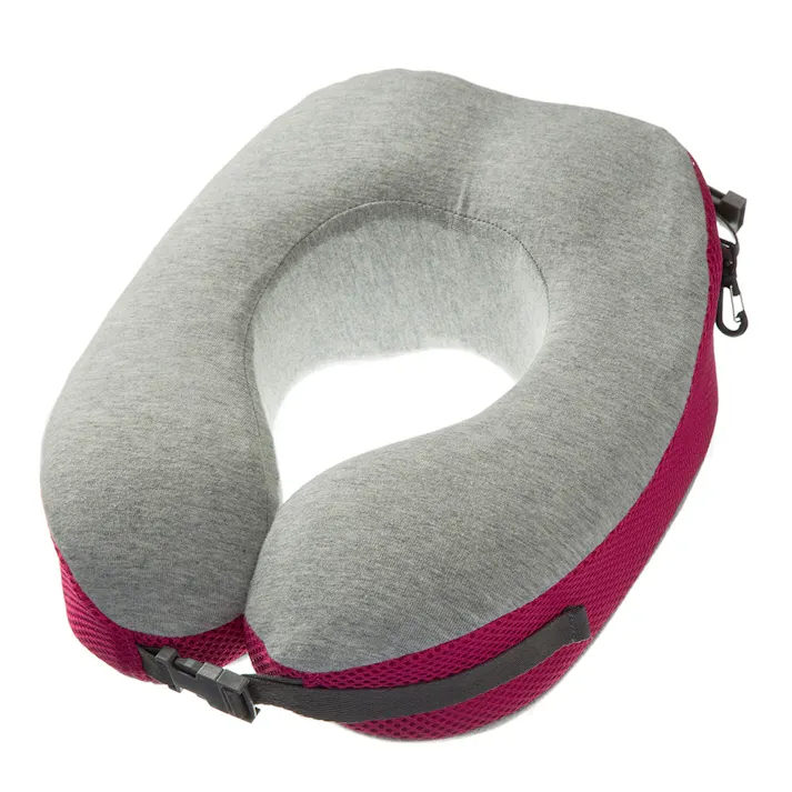 コンパクトに収納できる低反発ネックピロー グレー/ピンク