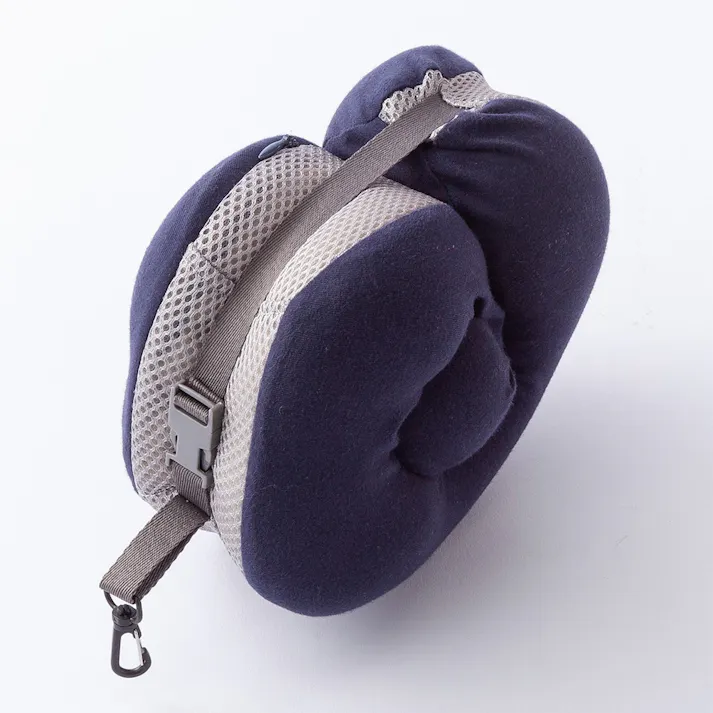 コンパクトに収納できる低反発ネックピロー ネイビー/グレー