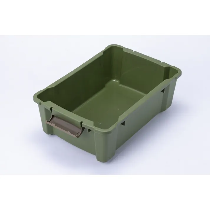 Kumimoku バックル付きストッカー 浅型 ホワイト/カーキ 幅30.8cm 奥行45cm 高さ16.9cm