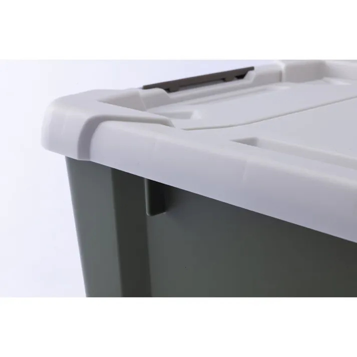 Kumimoku バックル付きストッカー 浅型 ホワイト/カーキ 幅30.8cm 奥行45cm 高さ16.9cm