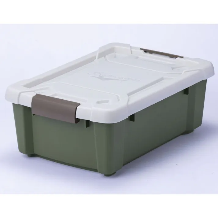 Kumimoku バックル付きストッカー 浅型 ホワイト/カーキ 幅30.8cm 奥行45cm 高さ16.9cm