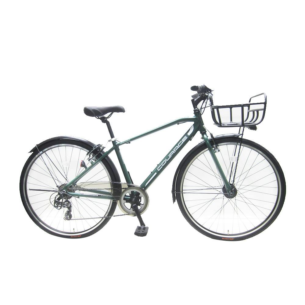 【自転車】クロスバイク クラージュ COURAGE 外装7段 LEDオートライト グリーン G7HD 700C×35C型(販売終了)