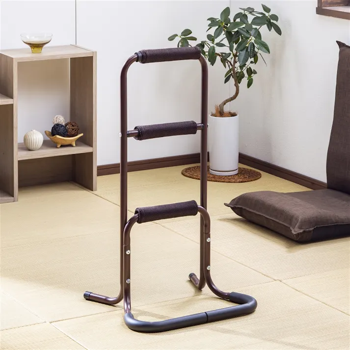 立ち上がりサポートステッキ3段 ブラウン 幅42.5cm 奥行37cm 高さ81cm 補助てすり サポートスタンド 玄関 手すり