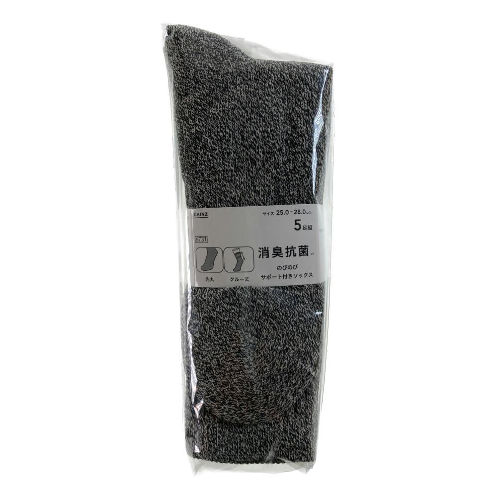 カインズ 抗菌消臭 のびのびソックス 5足組 先丸 杢アソート