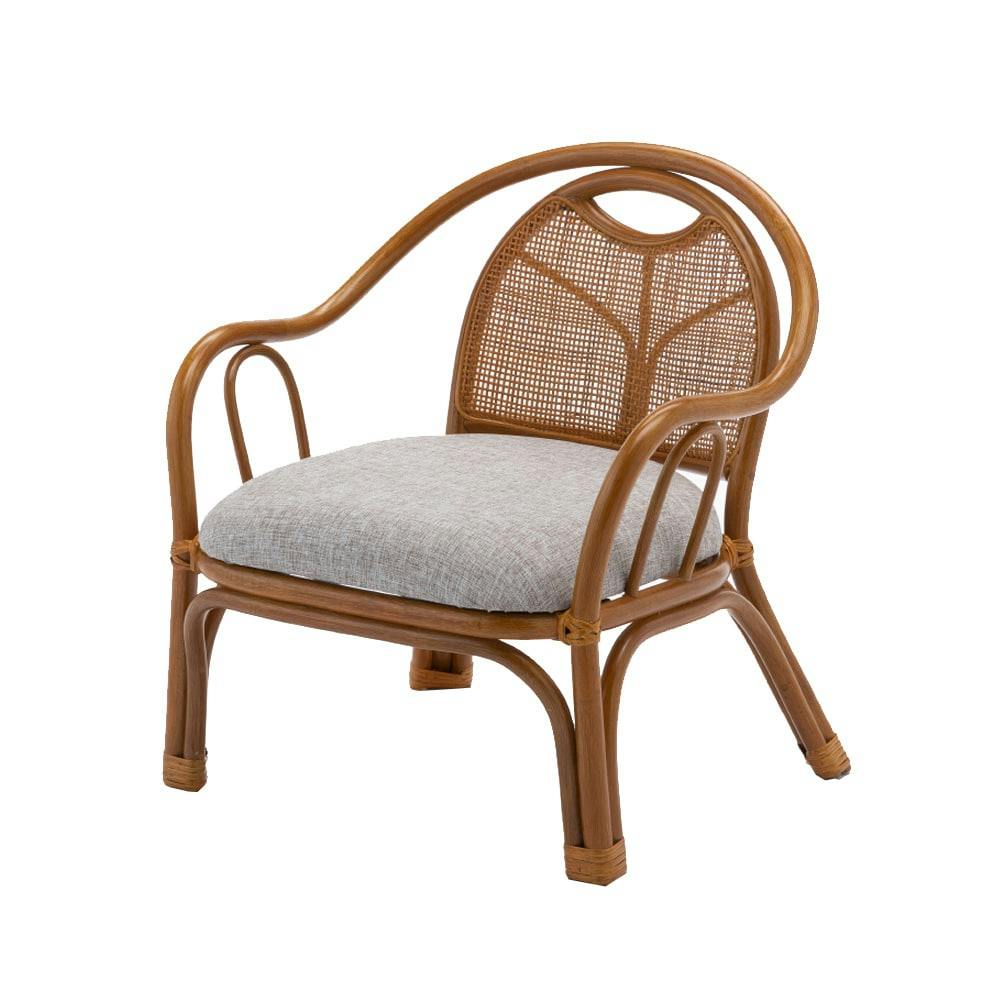 楽々肘付き籐座椅子ロータイプ　ラタンの椅子　ひとり掛け　椅子　籐家具43センチ