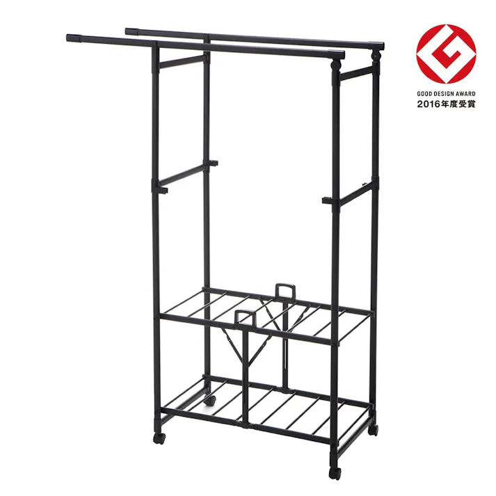 ロング丈も掛けられる折りたたみランドリーラック パタラン ミニ ブラック