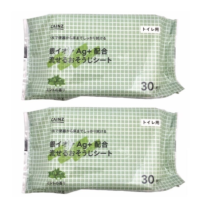 CAINZ トイレ用 銀イオンAg＋配合 流せるおそうじシート ミントの香り 30枚×2個(販売終了)