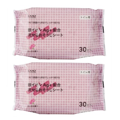 CAINZ トイレ用 銀イオンAg＋配合 流せるおそうじシート ローズの香り 30枚×2個(販売終了)