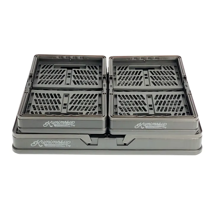 Kumimoku 取っ手付き折りたたみコンテナ 3個セット ブラック L:幅31cm奥行44.2cm高さ25.3cm S:幅20cm奥行30cm高さ16cm