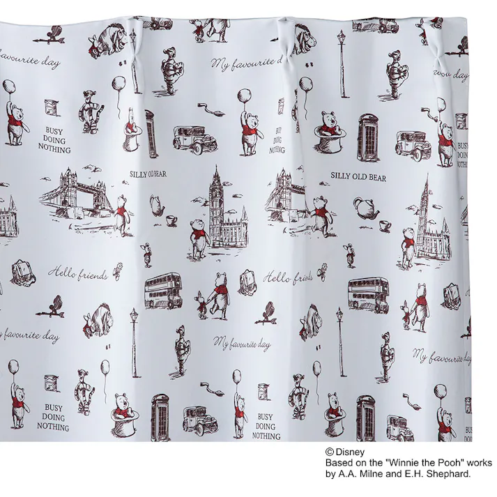 ディズニー カーテン くまのプーさん ロンドン 100×178cm 2枚組 洗濯OK 形状記憶 遮光99.99% タッセル付き【別送品】