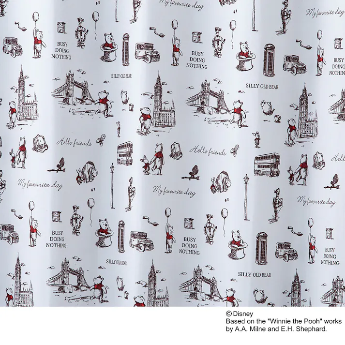 ディズニー カーテン くまのプーさん ロンドン 100×178cm 2枚組 洗濯OK 形状記憶 遮光99.99% タッセル付き【別送品】