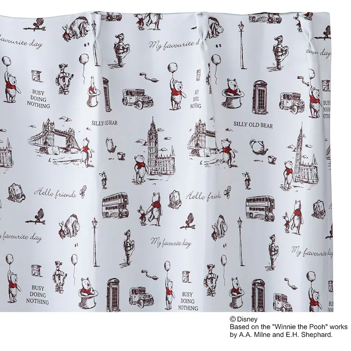 ディズニー カーテン くまのプーさん ロンドン 100×230cm 2枚組 洗濯OK 形状記憶 遮光99.99% タッセル付き【別送品】