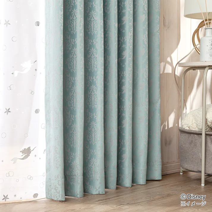 ディズニー カーテン アリエル 100×230cm 2枚組 洗濯OK 形状記憶 遮光99.86% 裏地付き タッセル付き【別送品】