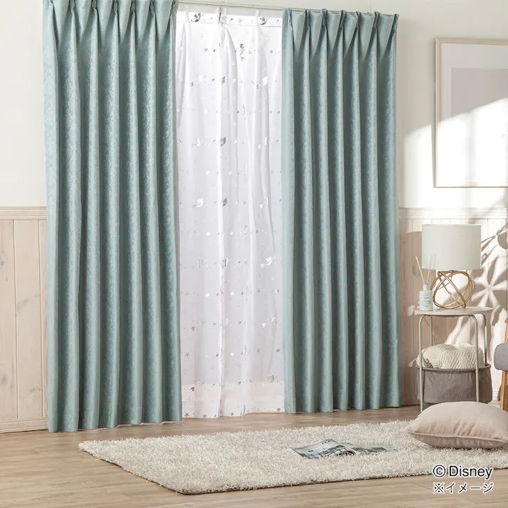 ディズニー カーテン アリエル 100×230cm 2枚組 洗濯OK 形状記憶 遮光99.86% 裏地付き タッセル付き【別送品】
