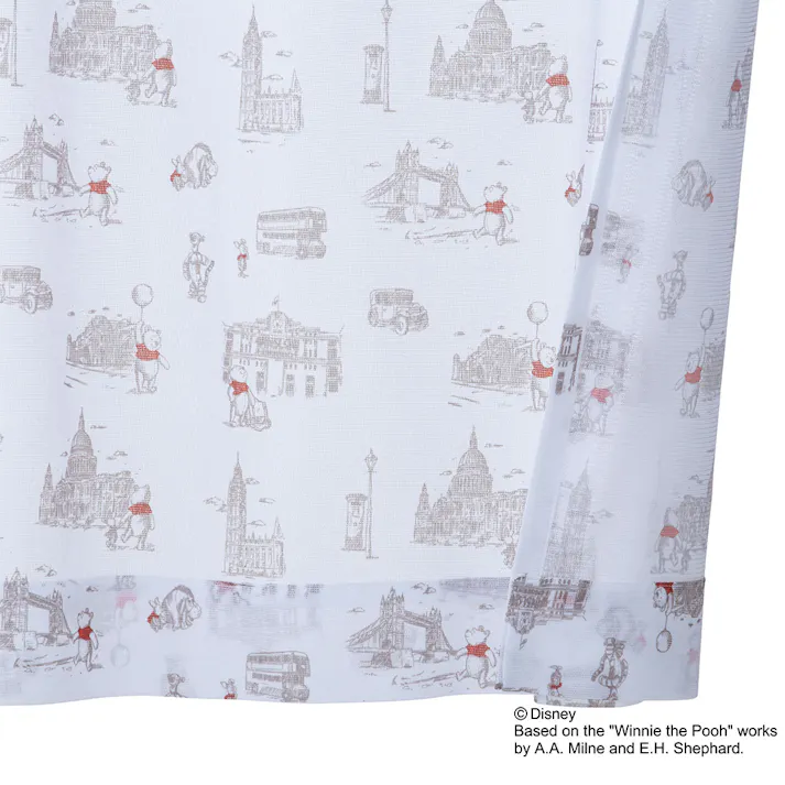 ディズニー レースカーテン くまのプーさん ロンドン 100×198cm 2枚組 洗濯OK【別送品】